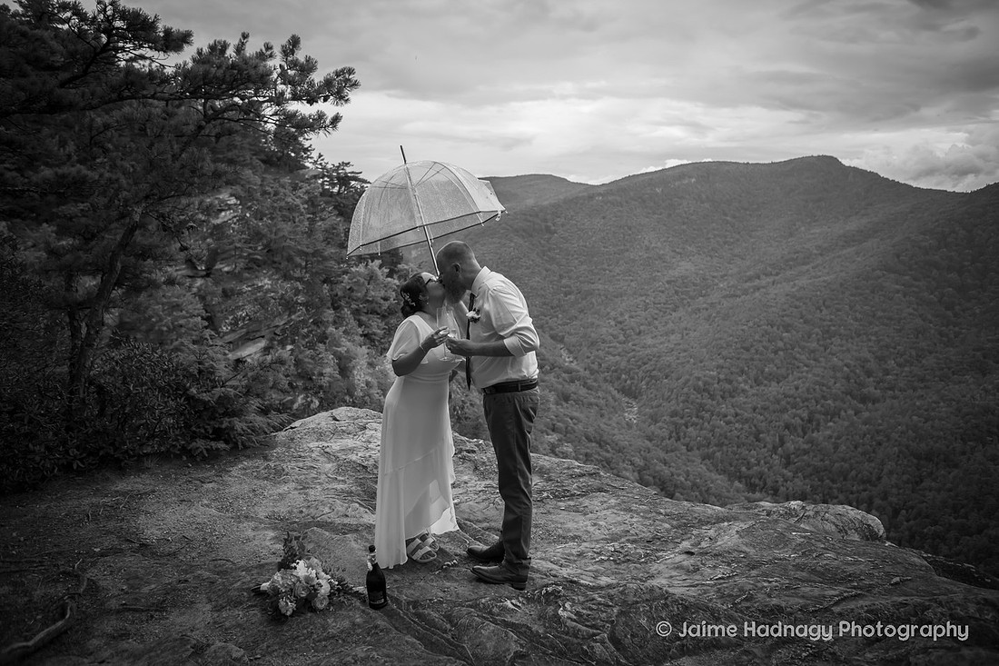 Bride and Groom Portraits after Mountain Elopement at Wiseman's View in Western NC