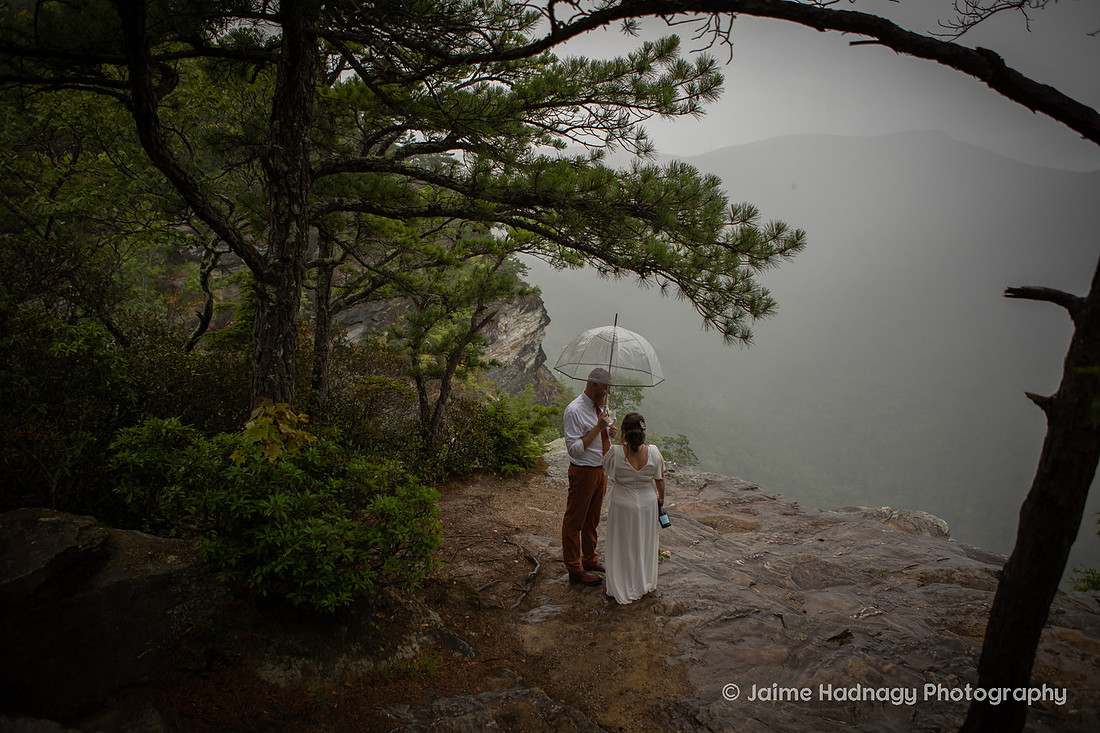 Bride and Groom Portraits after Mountain Elopement at Wiseman's View in Western NC