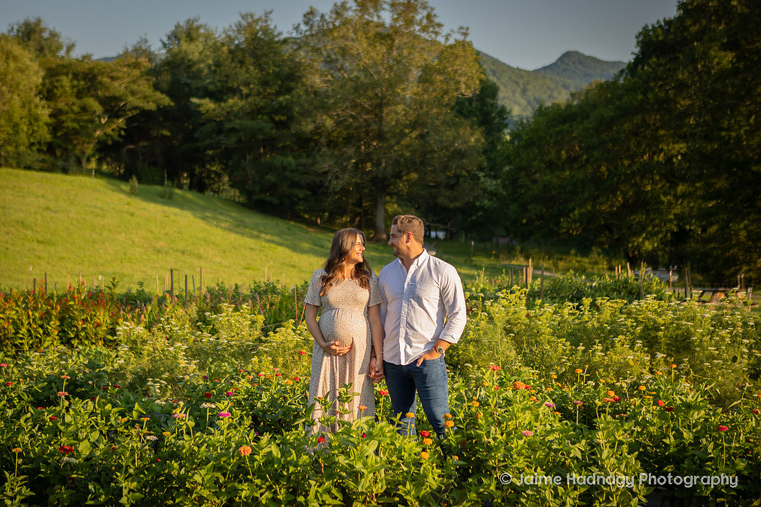 Couples Maternity Photos in the Mountains at a Flower Farm