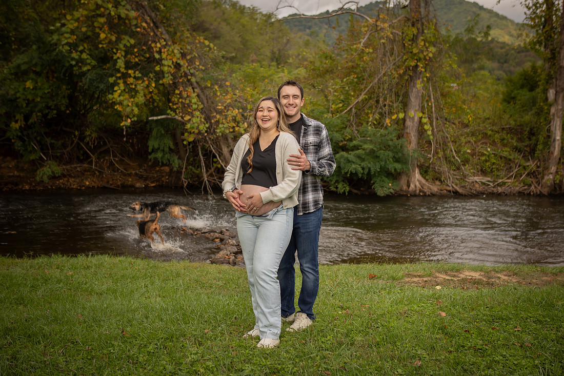 Couples Maternity Photos with Dogs | Asheville Photographer