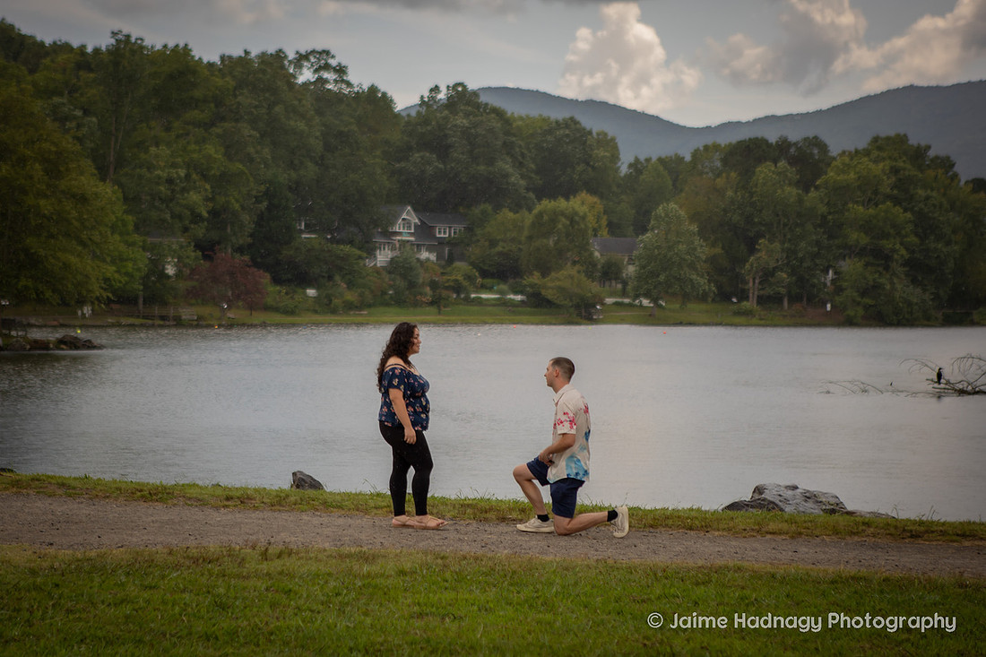 Surprise Proposal Photography at Lake Tomahawk in Black Mountain NC