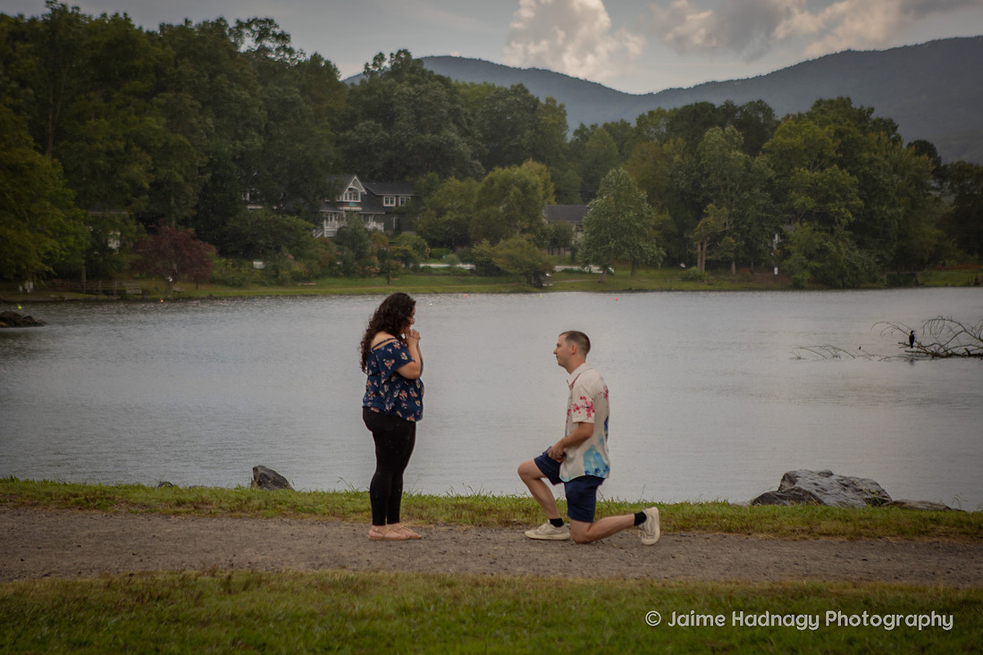 Surprise Proposal Photography at Lake Tomahawk in Black Mountain NC