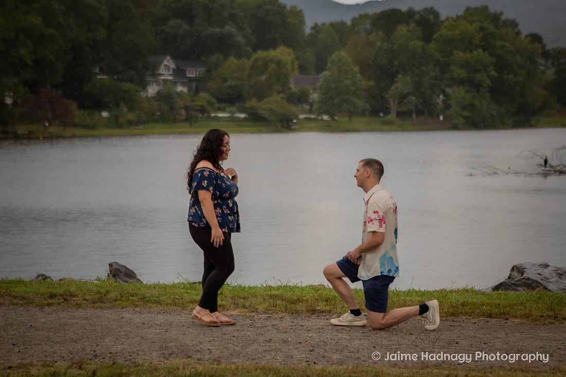 Surprise Proposal Photography at Lake Tomahawk in Black Mountain NC