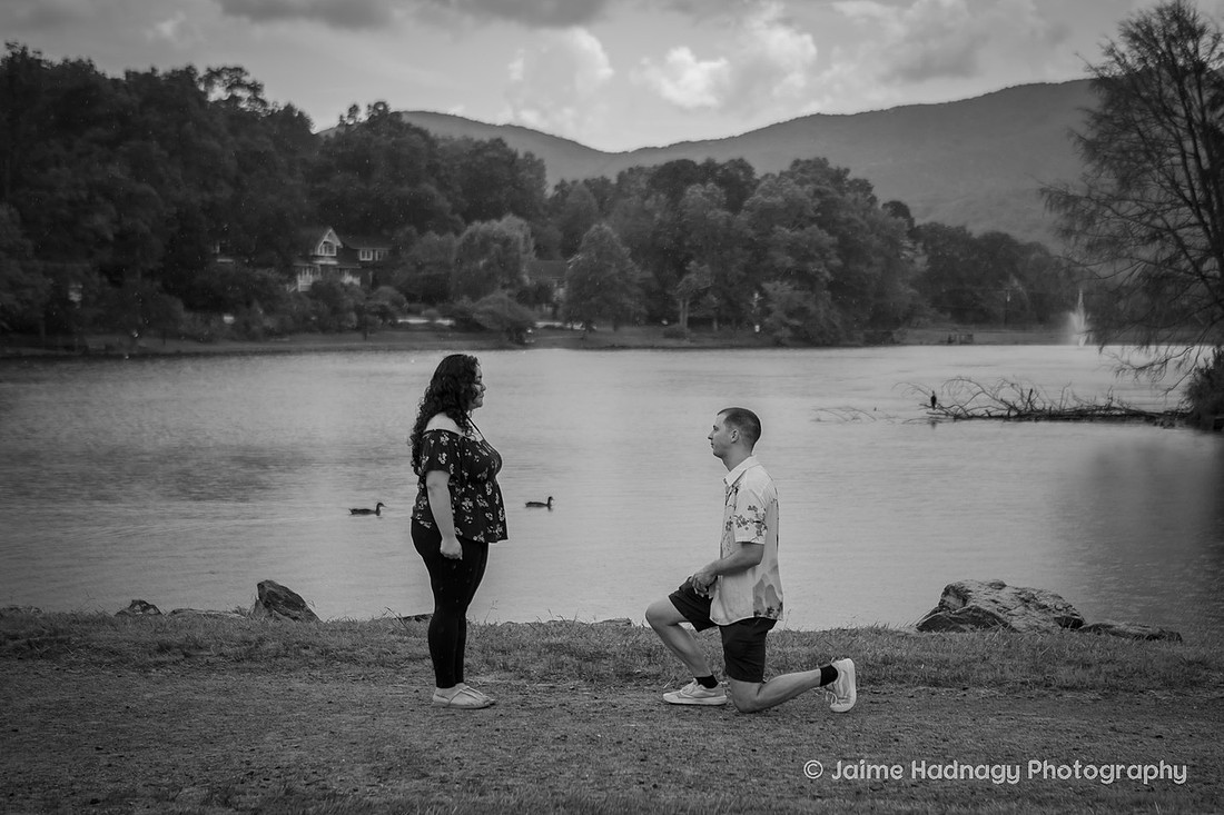 Surprise Proposal Photography at Lake Tomahawk in Black Mountain NC
