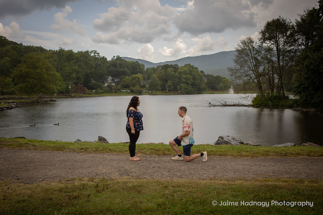 Surprise Proposal Photography at Lake Tomahawk in Black Mountain NC