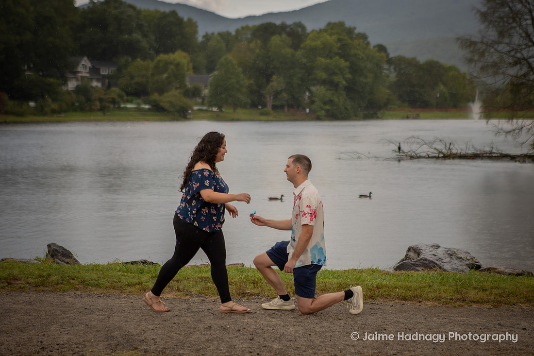 Surprise Proposal Photography at Lake Tomahawk in Black Mountain NC