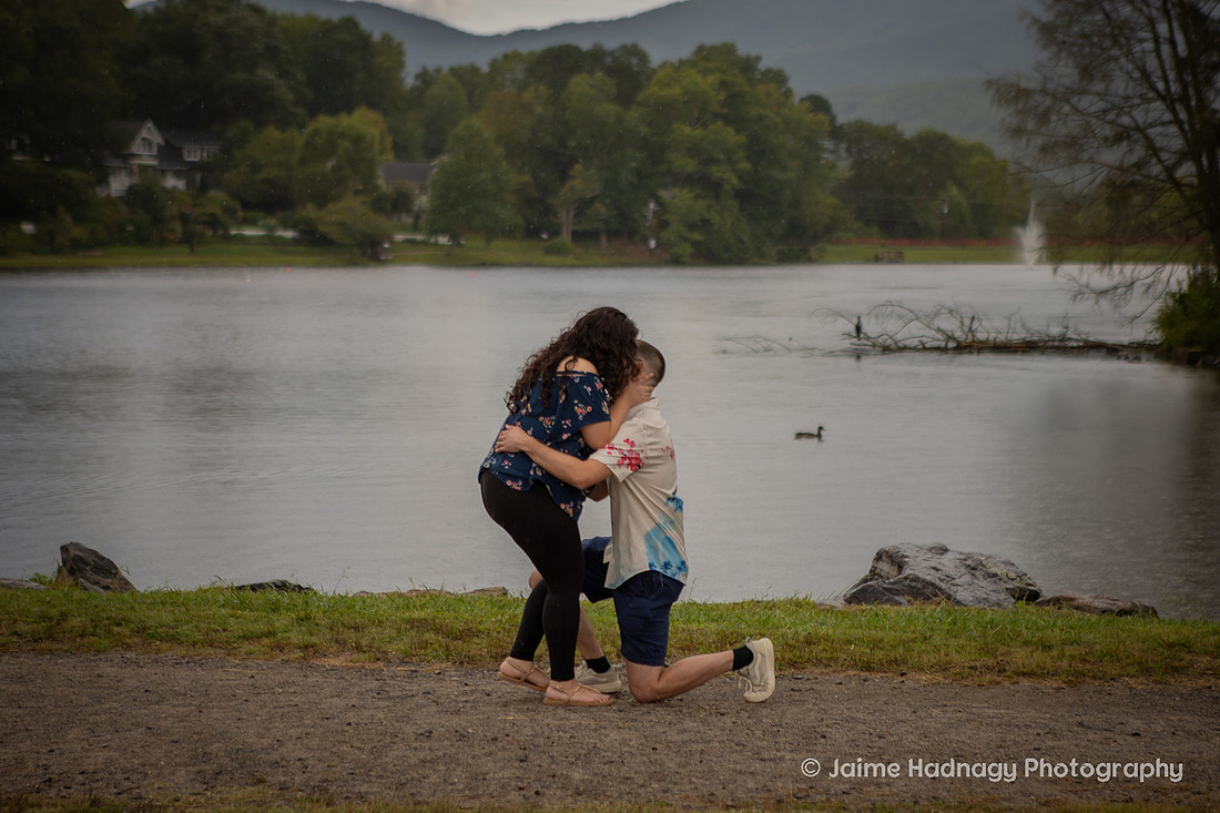 Surprise Proposal Photography at Lake Tomahawk in Black Mountain NC