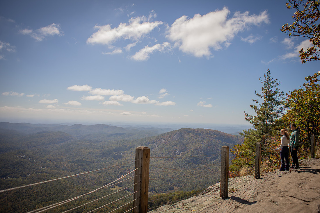 Hiking Proposal Photos at Whiteside Mountain in Fall in Highlands NC