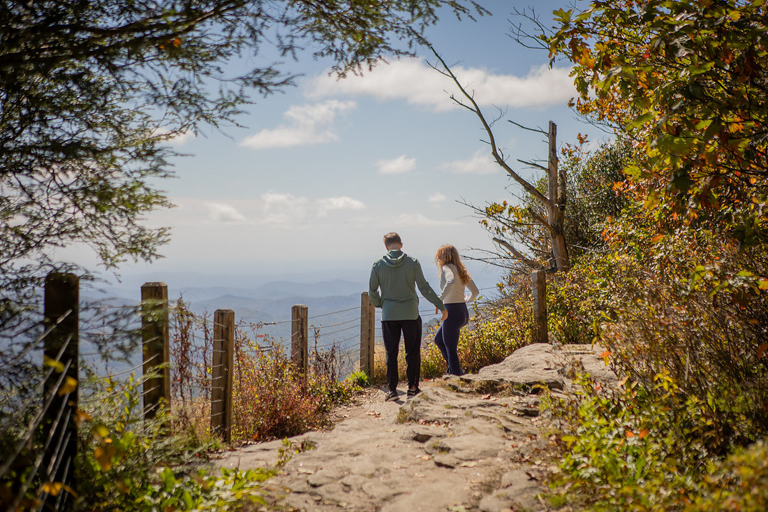 Hiking Proposal Photos at Whiteside Mountain in Fall in Highlands NC