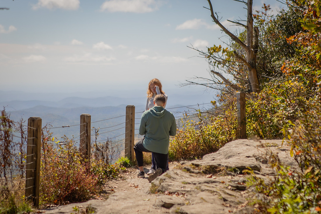 Hiking Proposal Photos at Whiteside Mountain in Fall in Highlands NC
