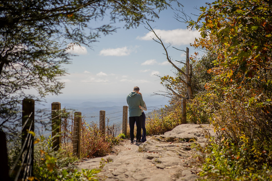 Hiking Proposal Photos at Whiteside Mountain in Fall in Highlands NC