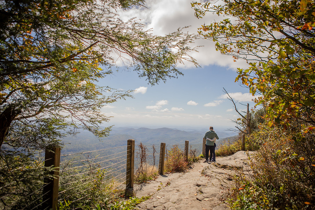 Hiking Proposal Photos at Whiteside Mountain in Fall in Highlands NC