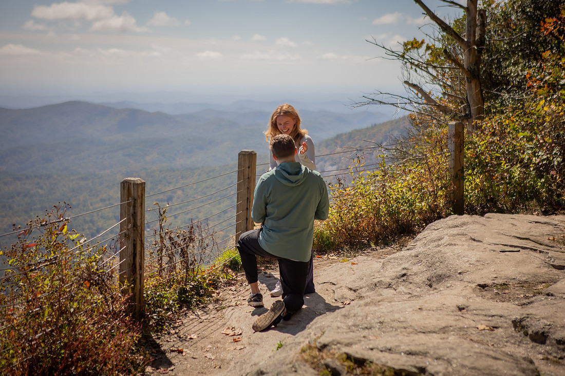 Hiking Proposal Photos at Whiteside Mountain in Fall in Highlands NC