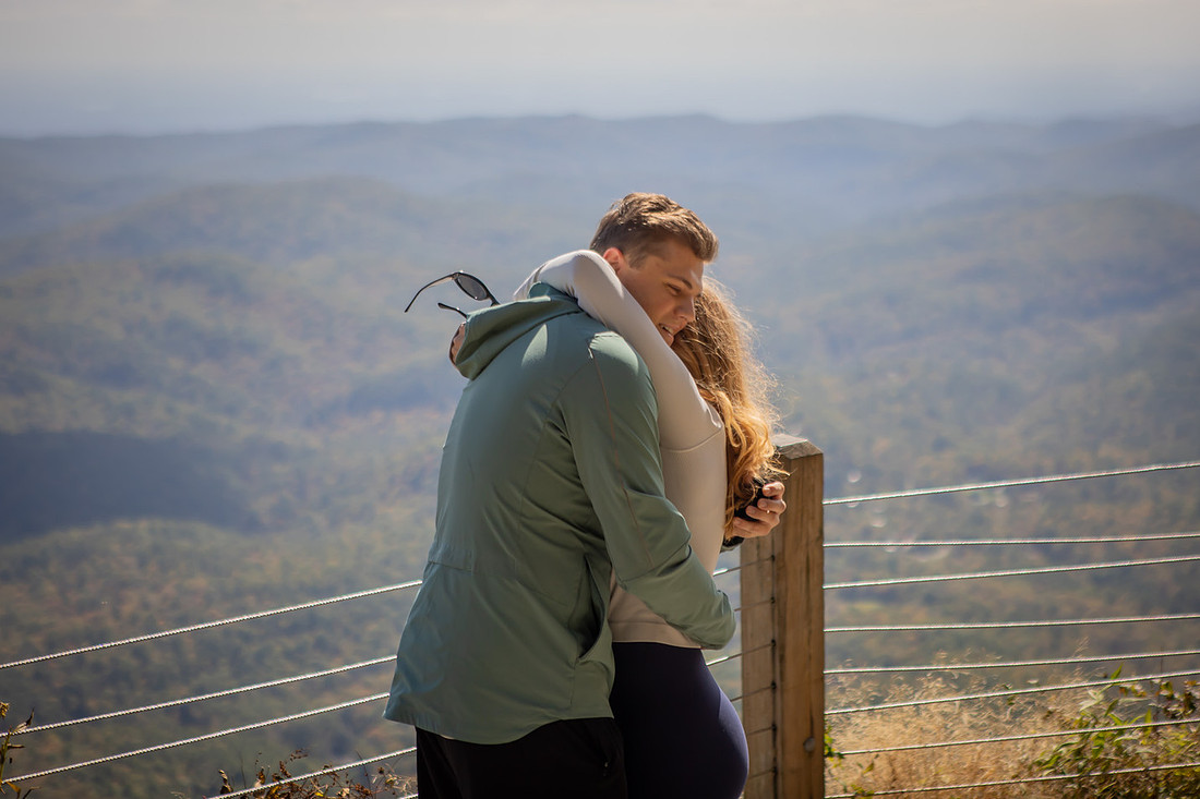 Hiking Proposal Photos at Whiteside Mountain in Fall in Highlands NC