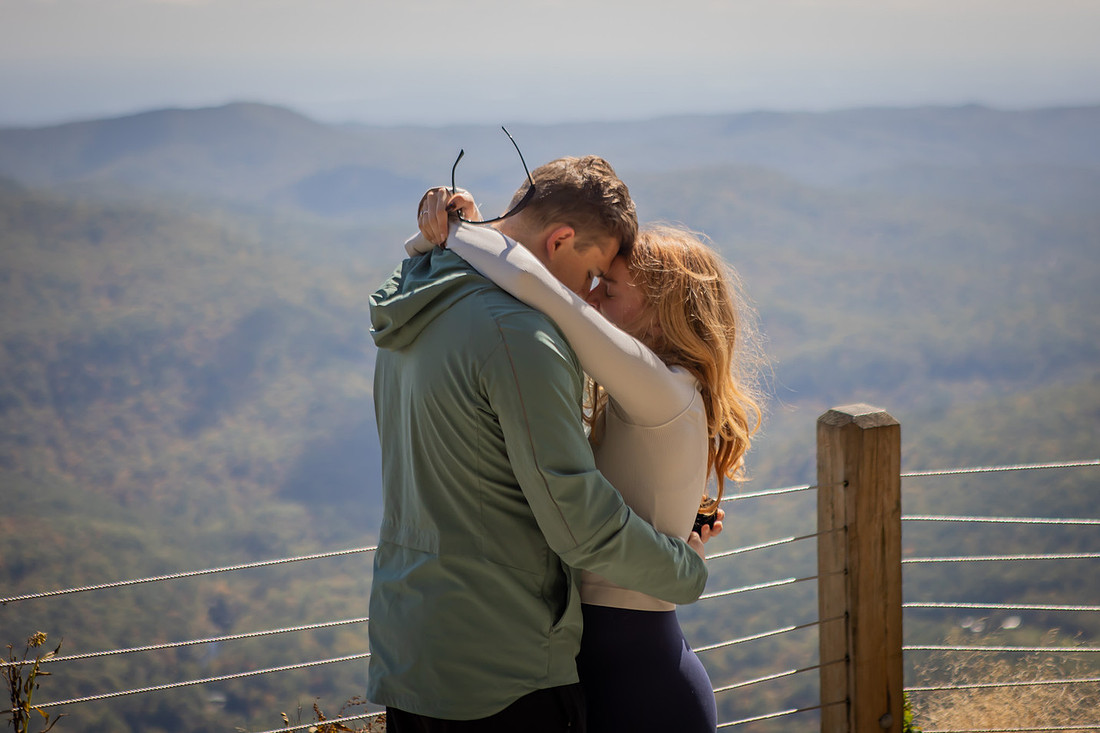 Surprise Engagement Photography at Whiteside Mountain in High;ands NC 
