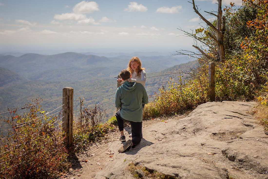 Hiking Proposal Photos at Whiteside Mountain in Fall in Highlands NC