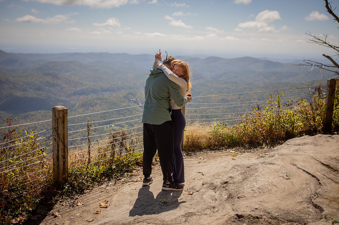 Hiking Proposal Photos at Whiteside Mountain in Fall in Highlands NC