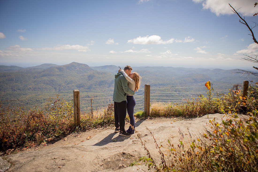 Surprise Engagement Photography at Whiteside Mountain in High;ands NC 