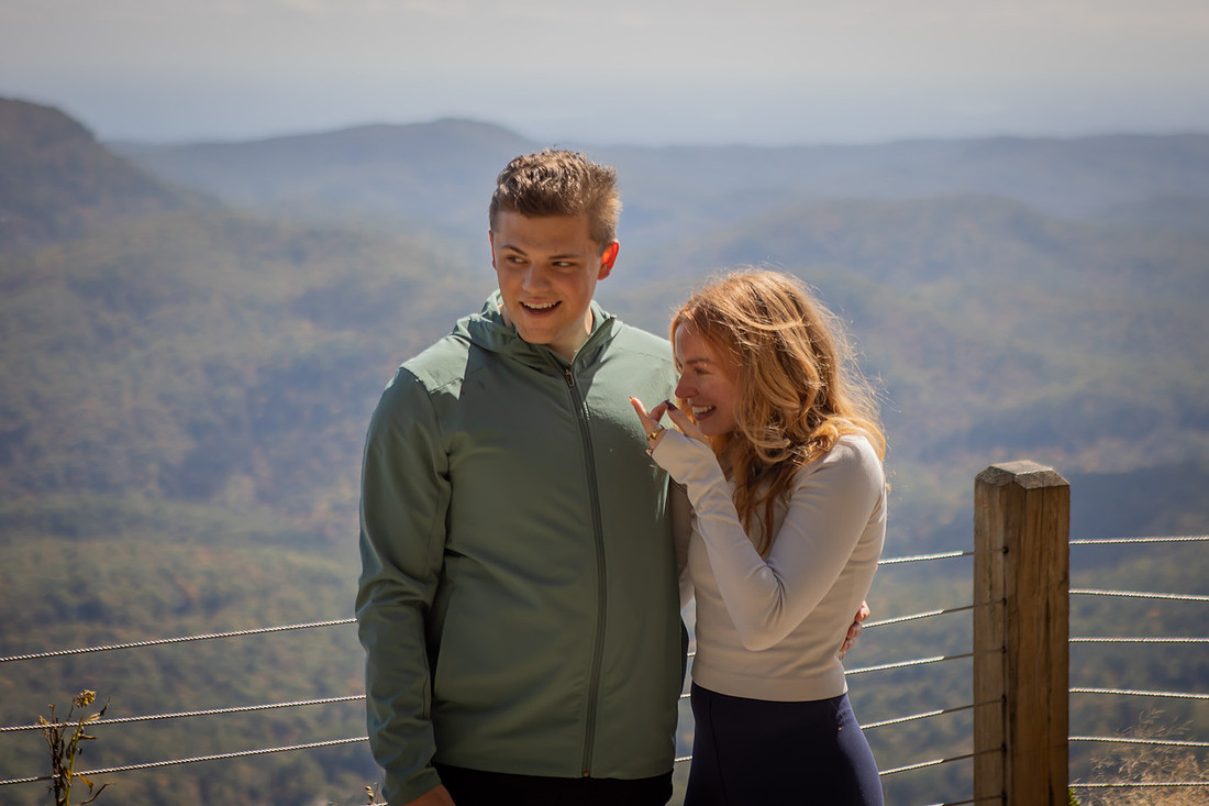 Surprise Engagement Photography at Whiteside Mountain in High;ands NC 