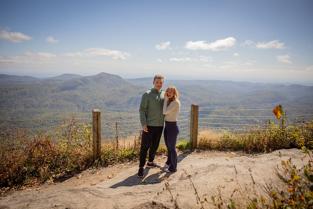 Surprise Engagement Photography at Whiteside Mountain in High;ands NC 