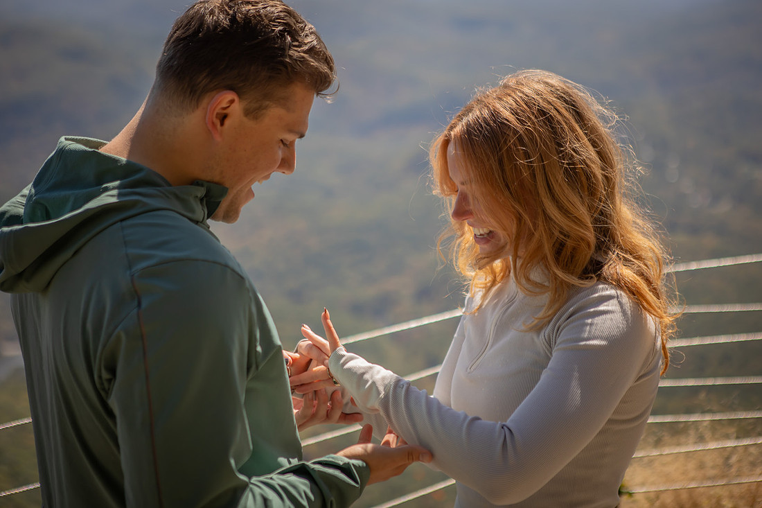 Surprise Engagement Photography at Whiteside Mountain in High;ands NC 