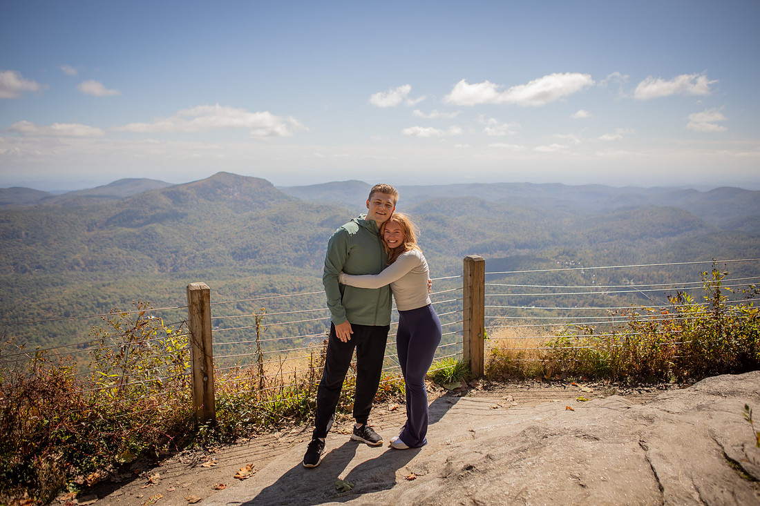 Surprise Engagement Photography at Whiteside Mountain in High;ands NC 