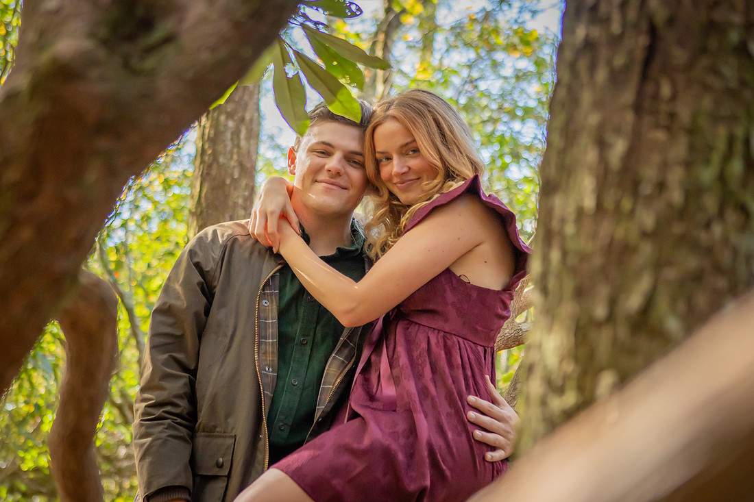 Engagement Photos in Nature in Highlands NC at Botanical Gardens Lake Loop