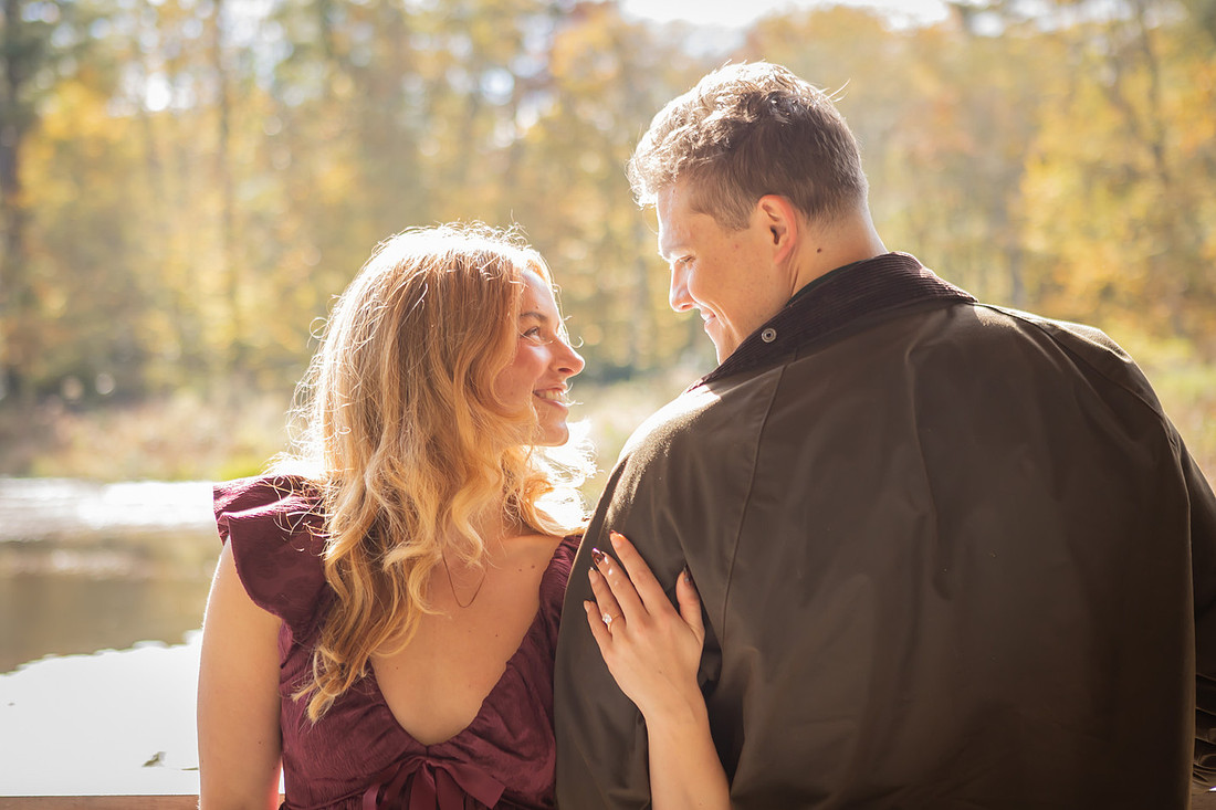 Engagement Photos in Nature in Highlands NC at Botanical Gardens Lake Loop