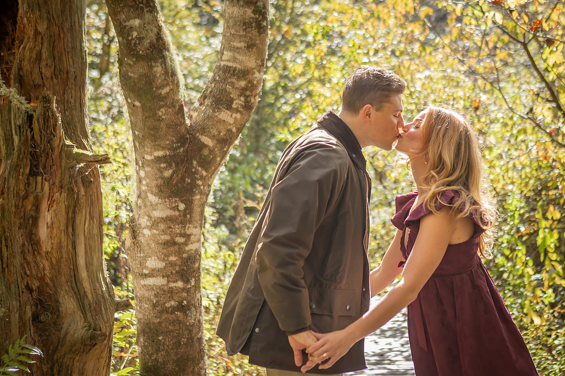 Engagement Photos in Nature in Highlands NC at Botanical Gardens Lake Loop