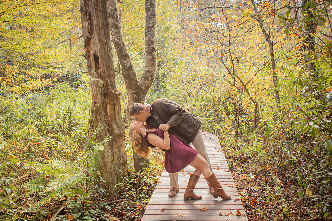 Engagement Photos in Nature in Highlands NC at Botanical Gardens Lake Loop