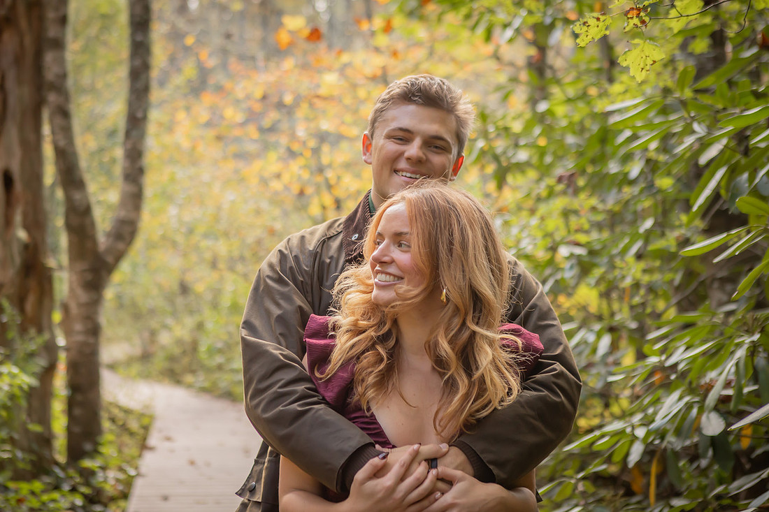 Engagement Photos in Nature in Highlands NC at Botanical Gardens Lake Loop