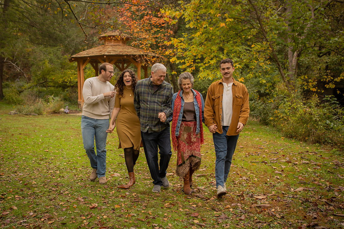 Fun Family Photos with Adult Children in Asheville Botanical Gardens