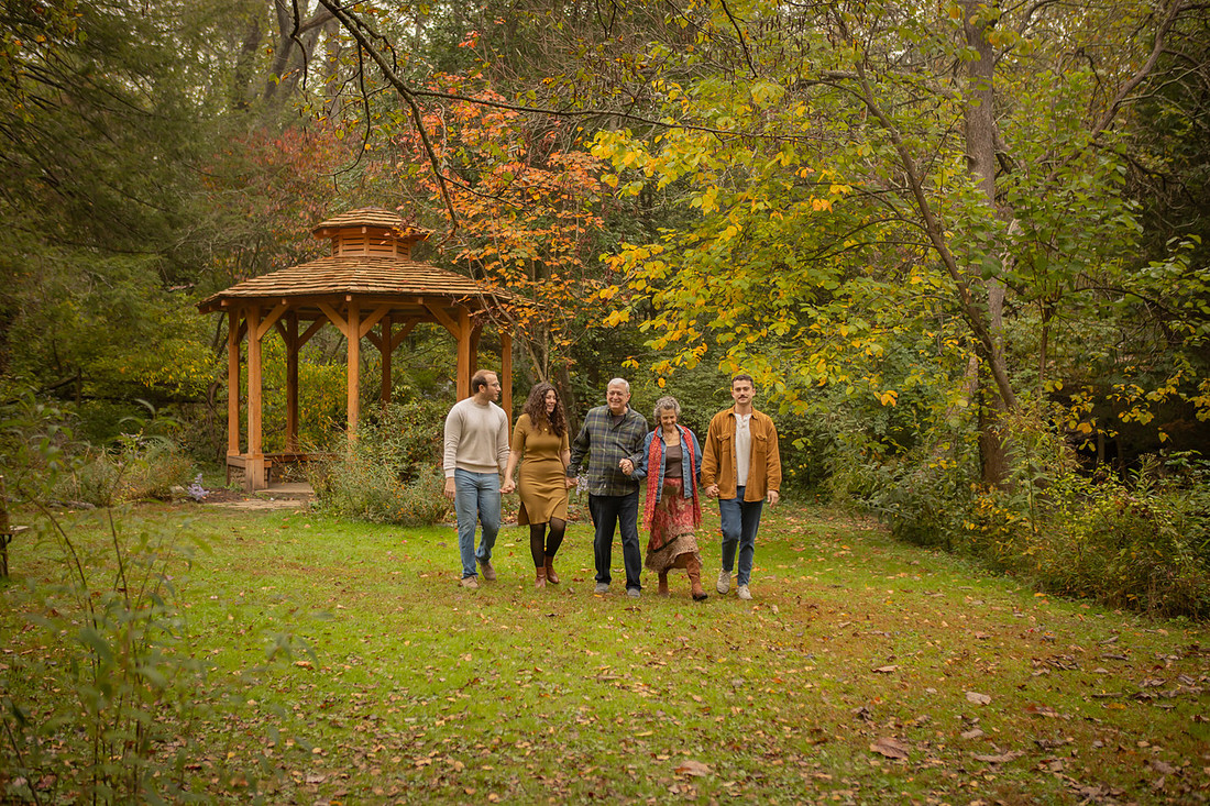 Fun Family Photos with Adult Children in Asheville Botanical Gardens
