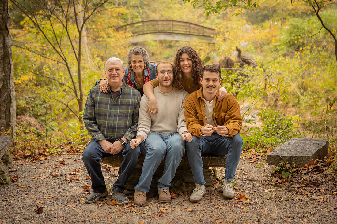 Fun Family Photos with Adult Children in Asheville Botanical Gardens