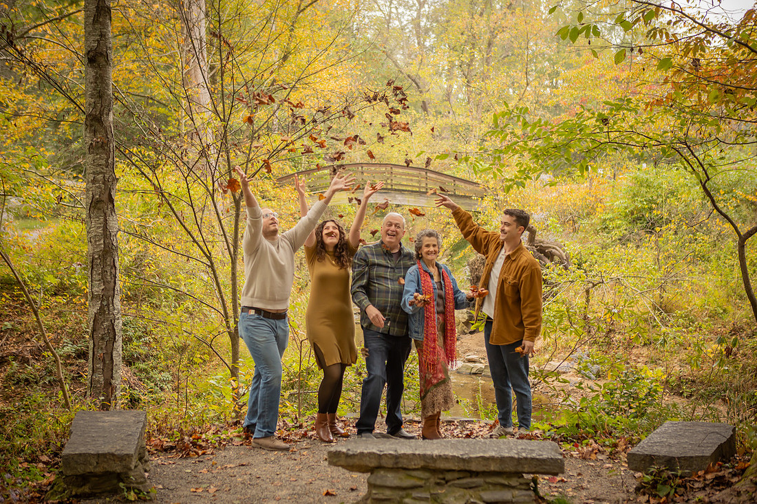 Fun Family Photos with Adult Children in Asheville Botanical Gardens