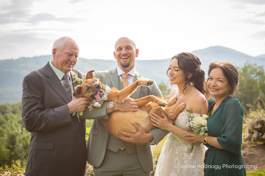 Wedding Photos with Dog and Family | Asheville Elopement Photographer