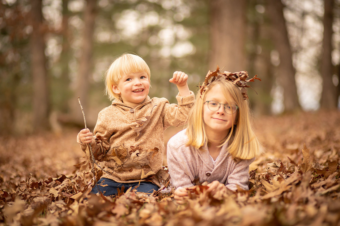 SIbling Kids Fall Photo Session in the Leaves | Asheville Family Photographer