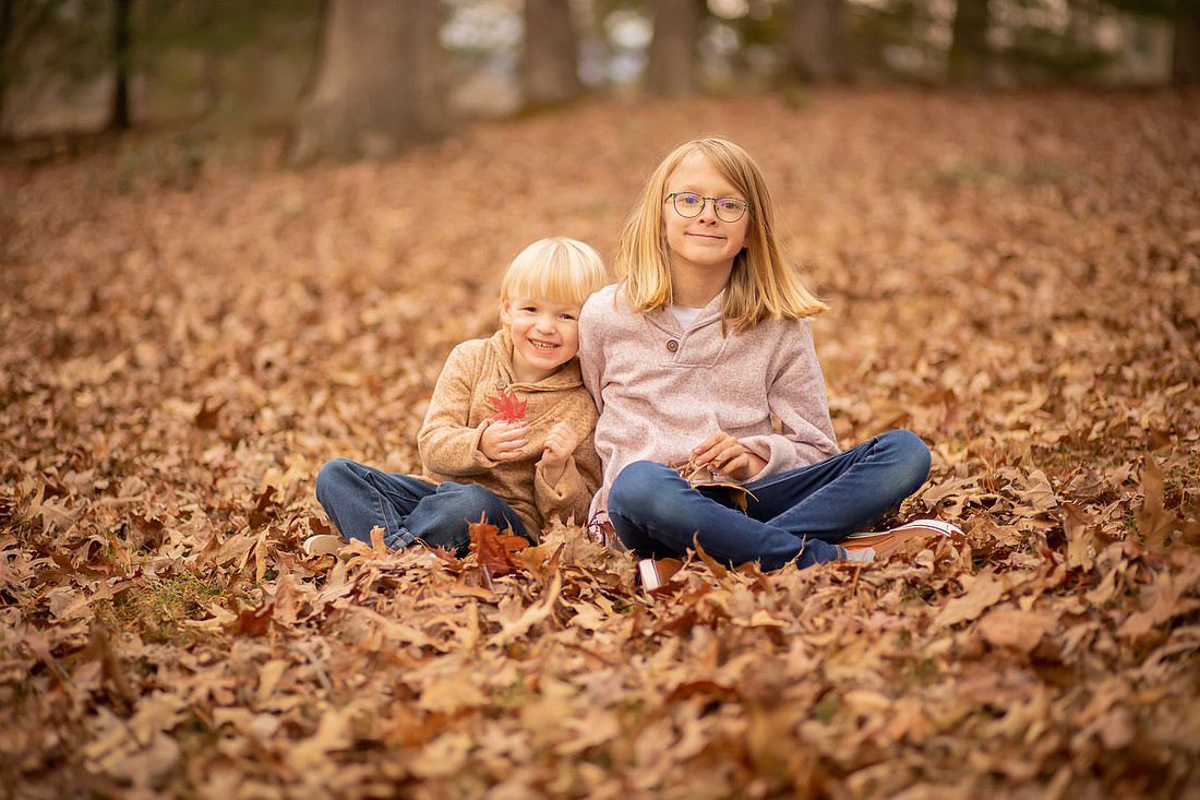 SIbling Kids Fall Photo Session in the Leaves | Asheville Family Photographer