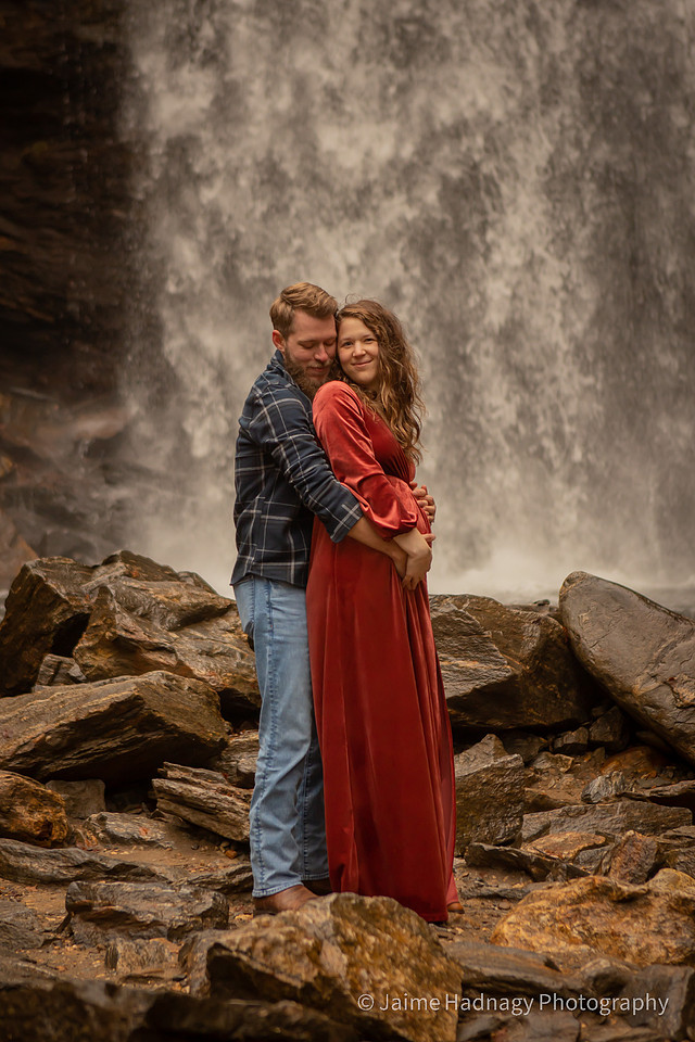 Maternity Photos in Nature at a Waterfall | Asheville Pregnancy Family Photographer