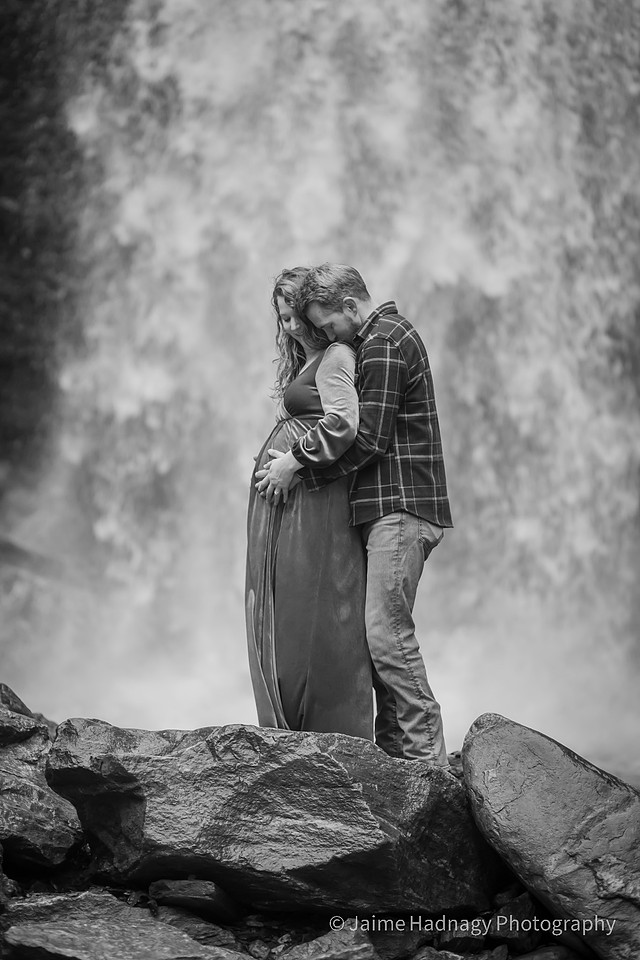 Maternity Photos in Nature at a Waterfall | Asheville Pregnancy Family Photographer