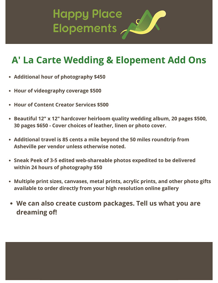 Wedding Packages and Photography Pricing