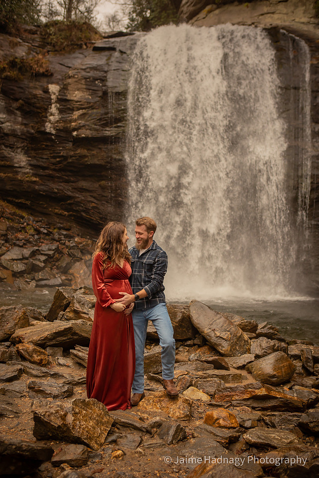 Maternity Photos in Nature at a Waterfall | Asheville Pregnancy Family Photographer