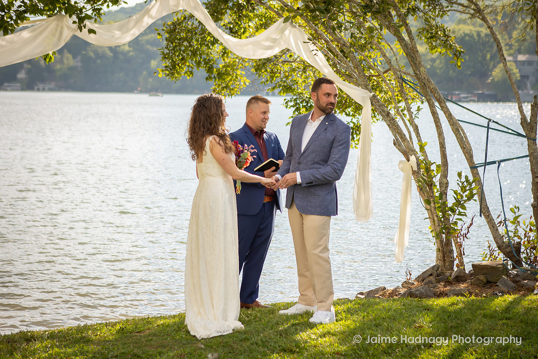 Backyard Wedding Ceremony at Lake Lure | Asheville Wedding Photographer