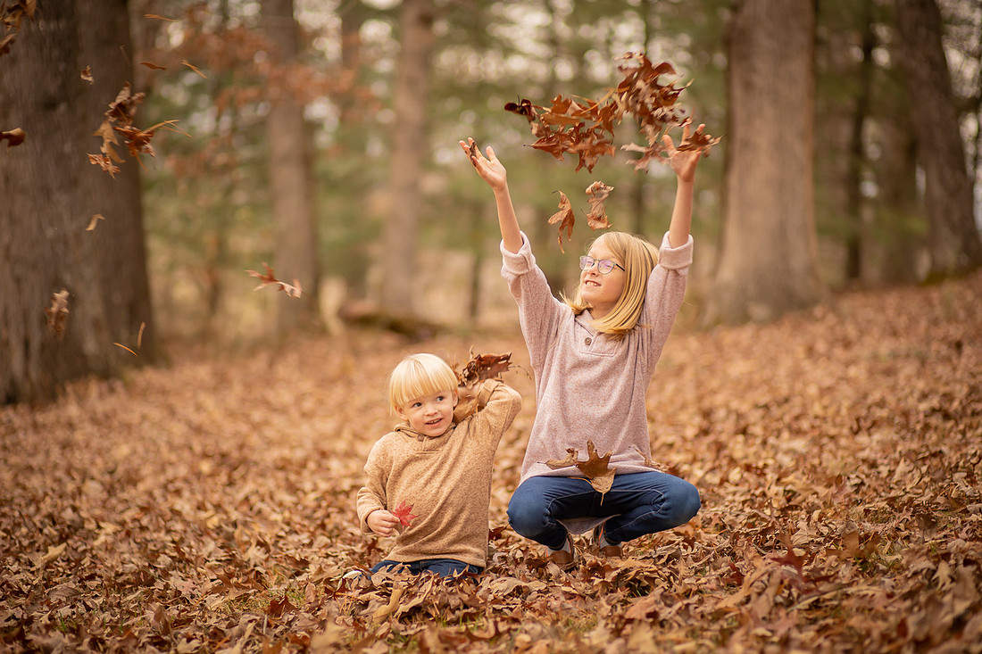 SIbling Kids Fall Photo Session in the Leaves | Asheville Family Photographer