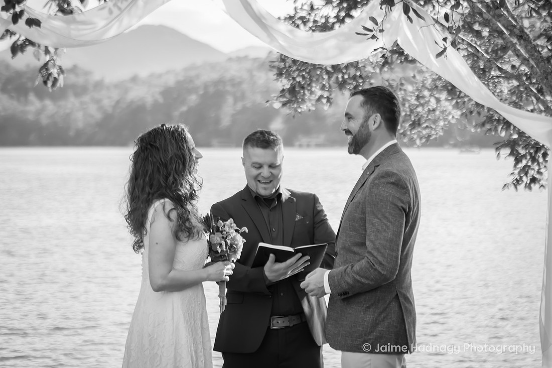 Backyard Wedding Ceremony at Lake Lure | Asheville Wedding Photographer