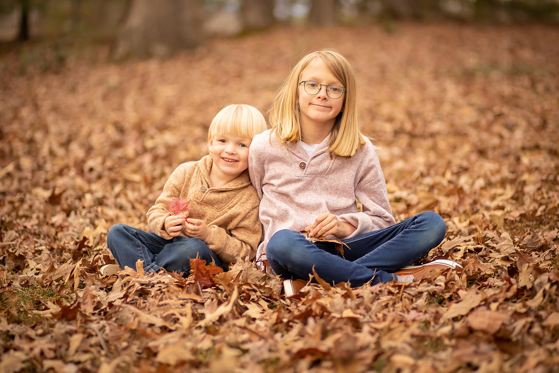 SIbling Kids Fall Photo Session in the Leaves | Asheville Family Photographer