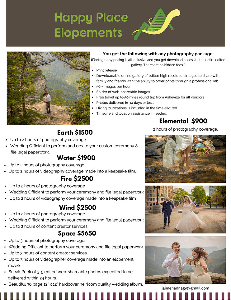 Elopement Photography Packages and Pricing