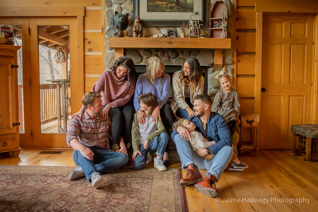 Family photos at cabin with sleeping boy | Black Mountain Photographer