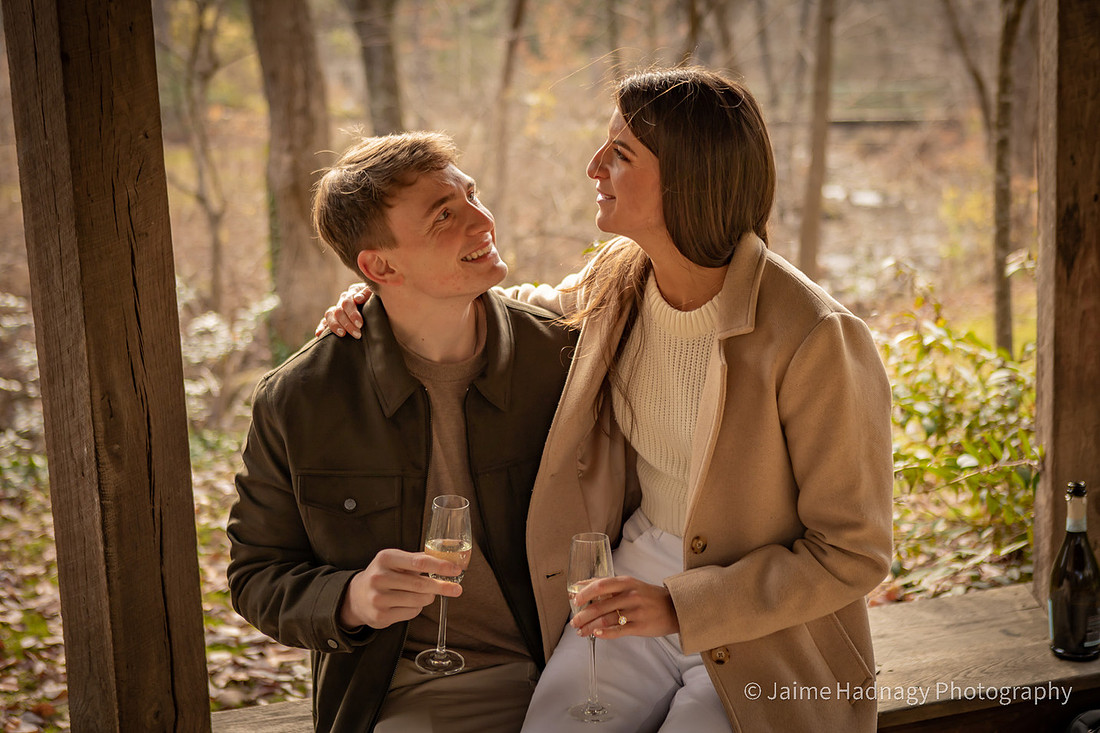 Engagement Session after Surprise Proposal in Asheville at Botanical Gardens