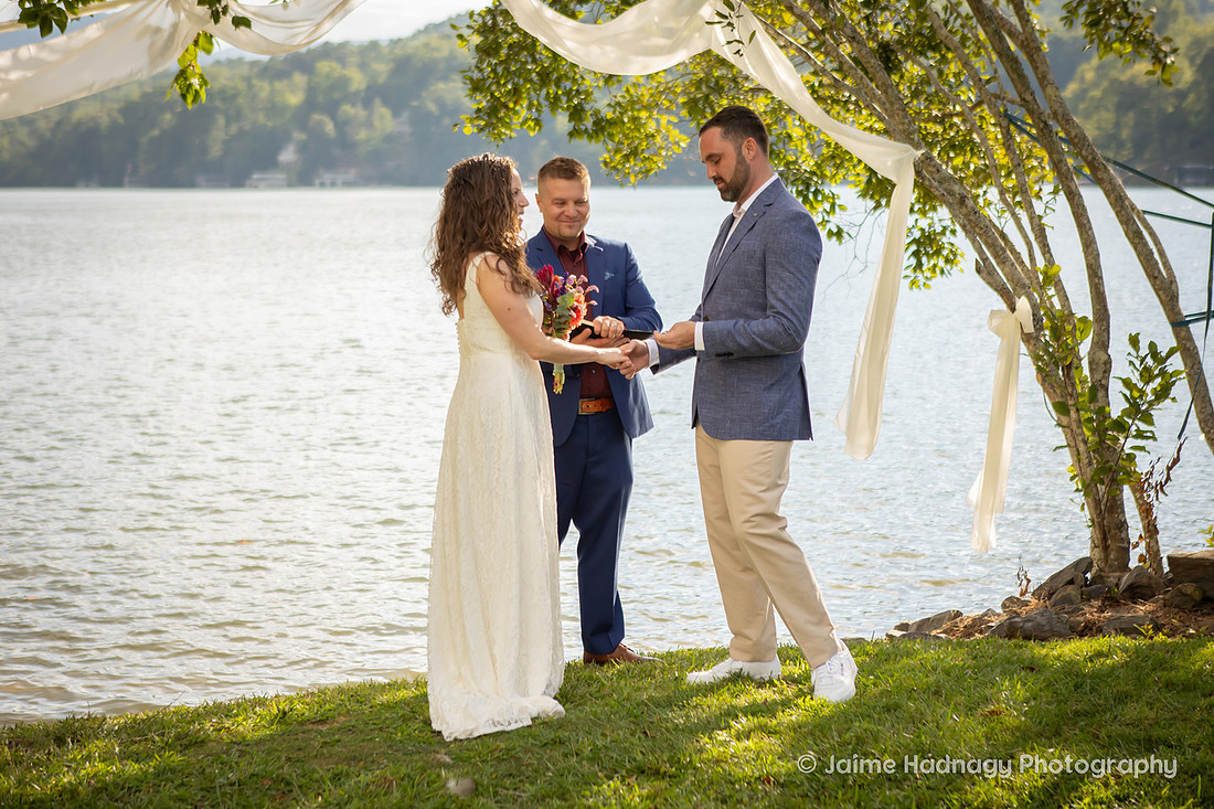 Backyard Wedding Ceremony at Lake Lure | Asheville Wedding Photographer